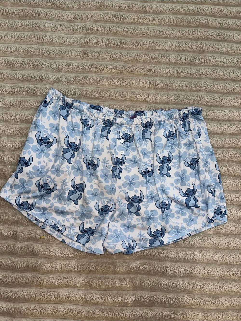 Women's Light Blue Stitch Print Lounge Shorts - Cute Sleepwear